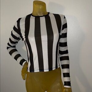 Striped Black and White Mesh Long Sleeve Top